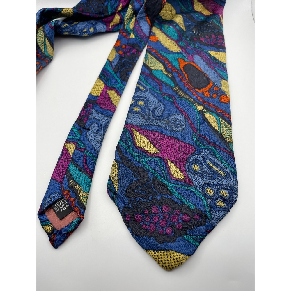 Coogi Australia Mens Silk Necktie Blue Purple Abstract Multi Color 90s Vintage